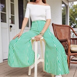 Anthropologie Mackenzie Wide Leg Pants Size 12 Green White Striped Lined New